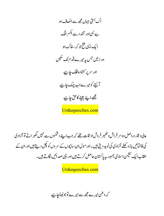 14 August Urdu Speech in Written Form PDF